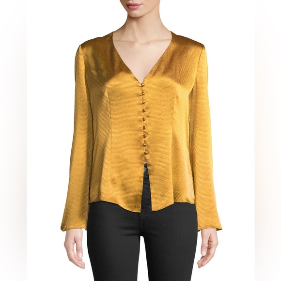 JOIE Madora Dusty Gold V-Neck Long-Sleeve Satin Button Down Top XS - Picture 11 of 12